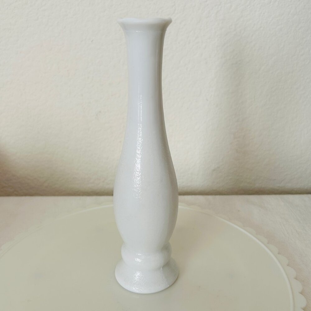Vintage White Milk Glass Bud Vase 8.5 inches tall